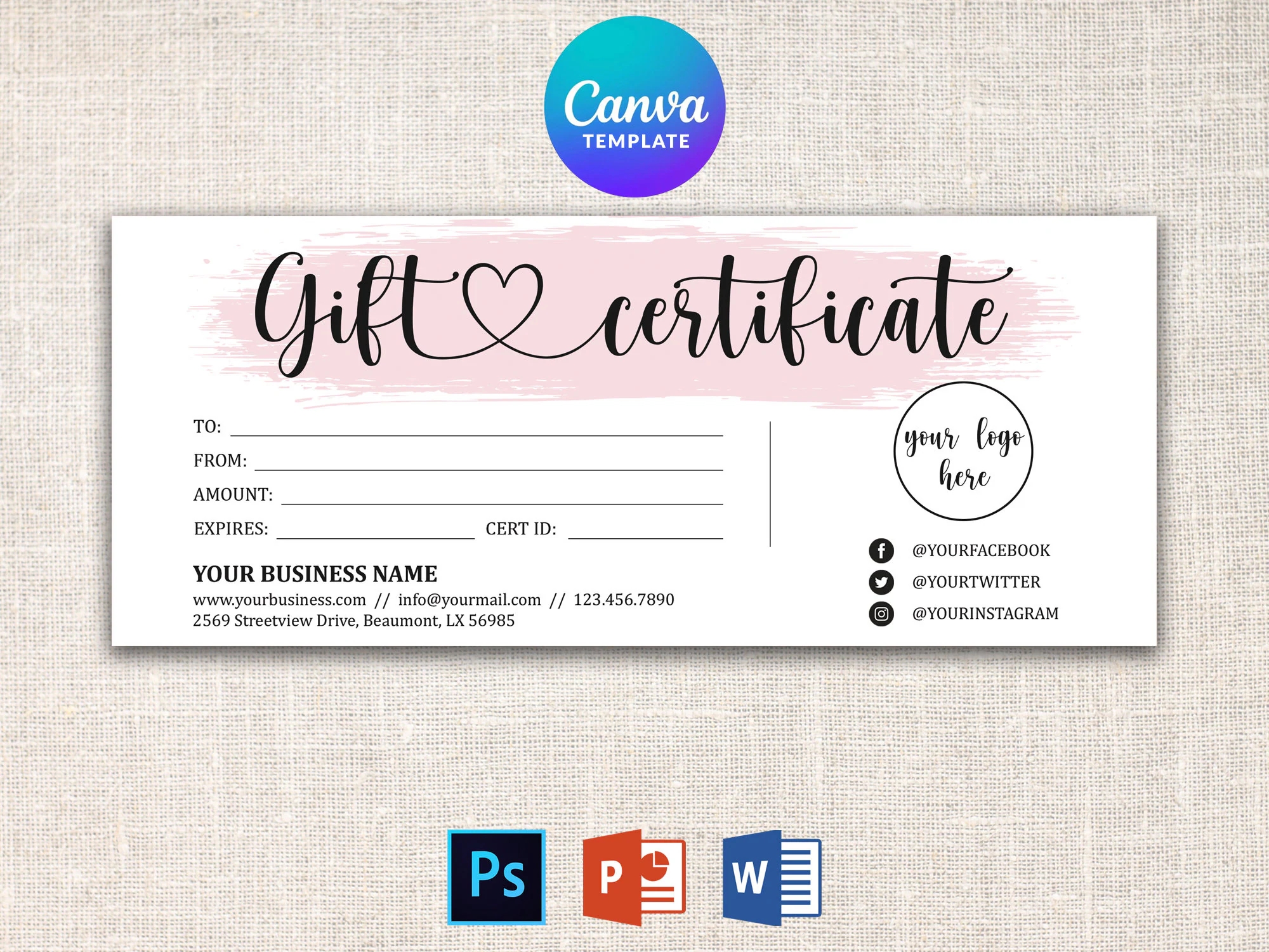 Gift Certificate Template Gift Voucher Template Gift Certificate Template Printable Gift Cards DIY Gift Card Shop Voucher Template Etsy