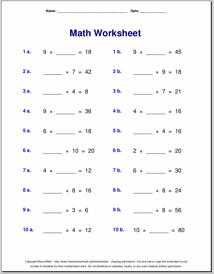 Free Math Worksheets Printable 4th Grade