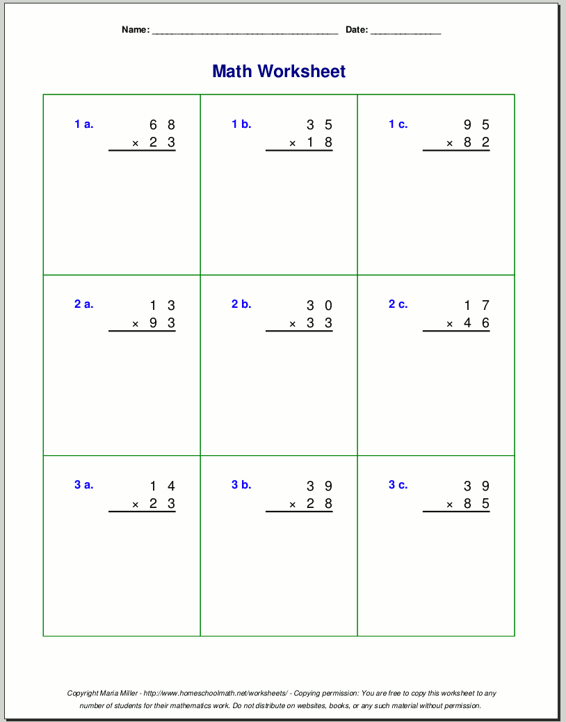 Printable Math Worksheets Free 4th Grade