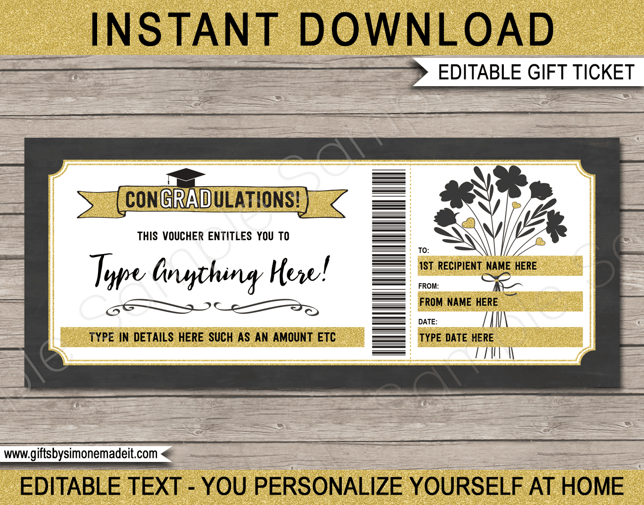 Graduation Gift Voucher Template Printable Gift Coupon Certificate Card
