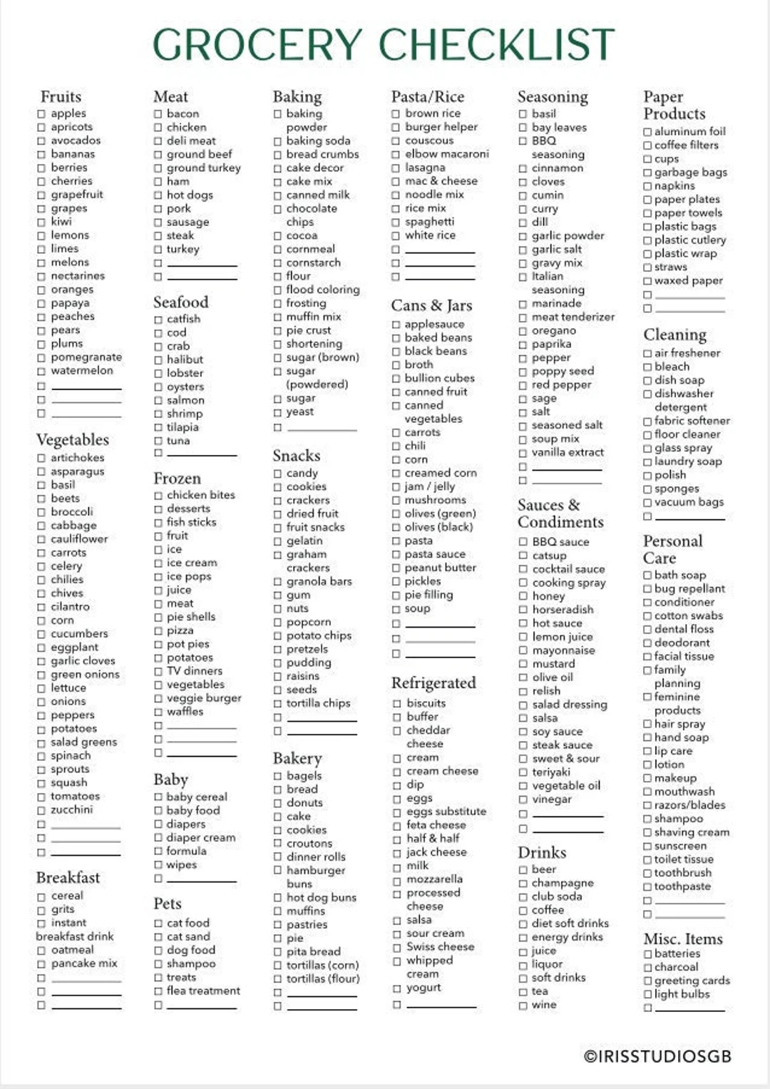 Grocery List Food Shopping List Printable Digital Grocery List Template Compatible With Goodnotes Notability Digital PDF Etsy