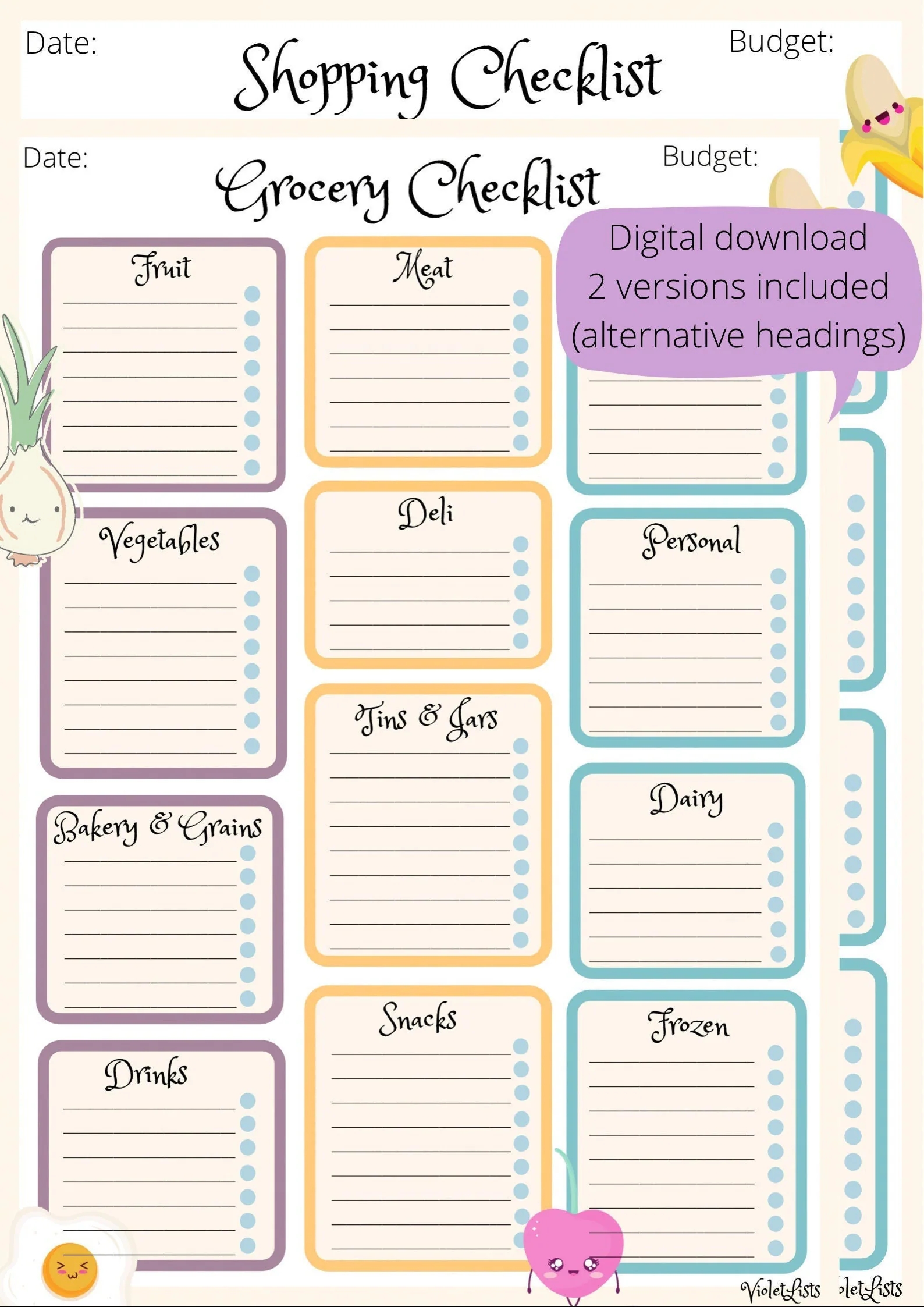 Grocery List Printable digital Copy Shopping Checklist Food Shop Planner Organise Printable Grocery List Print At Home Shopping List Etsy