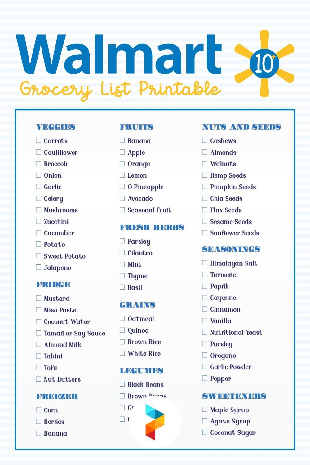 Free Printable Grocery List Walmart