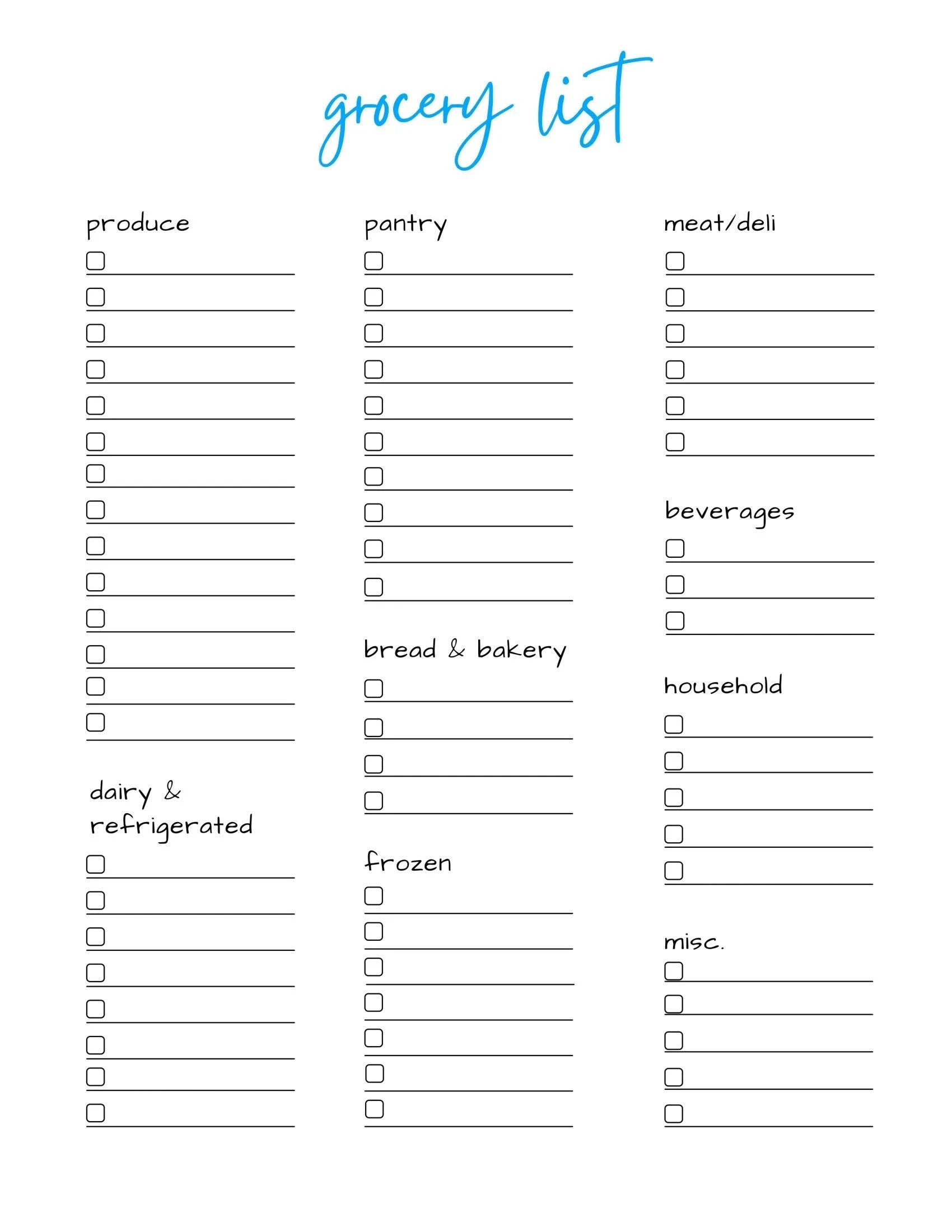 Grocery List Printable Grocery List Template Grocery List PDF Grocery List Template Printable Grocery List By Department Etsy