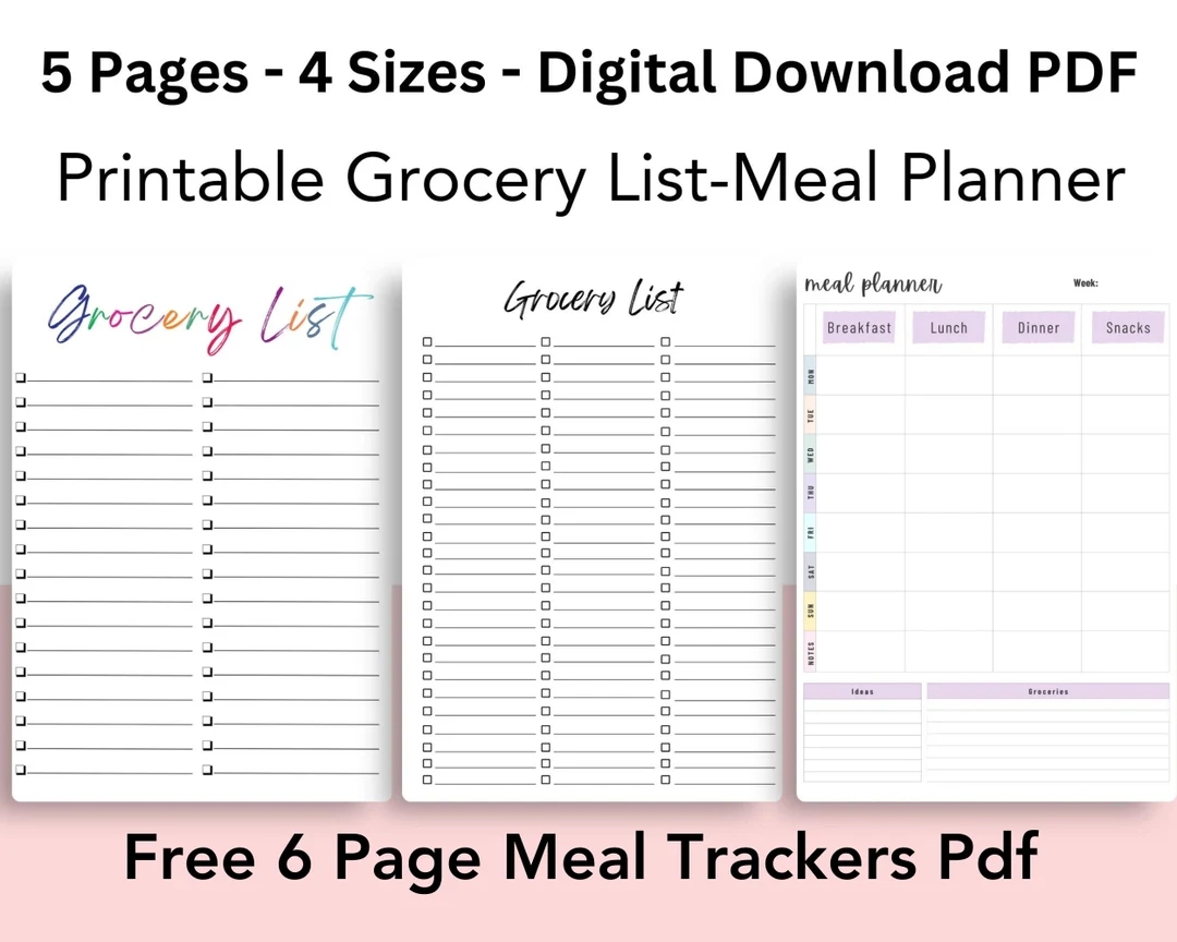 Grocery Shopping List Printable Digital Grocery List Grocery Checklist Template Grocery Sheet Tracker Grocery List Instant Download PDF Etsy