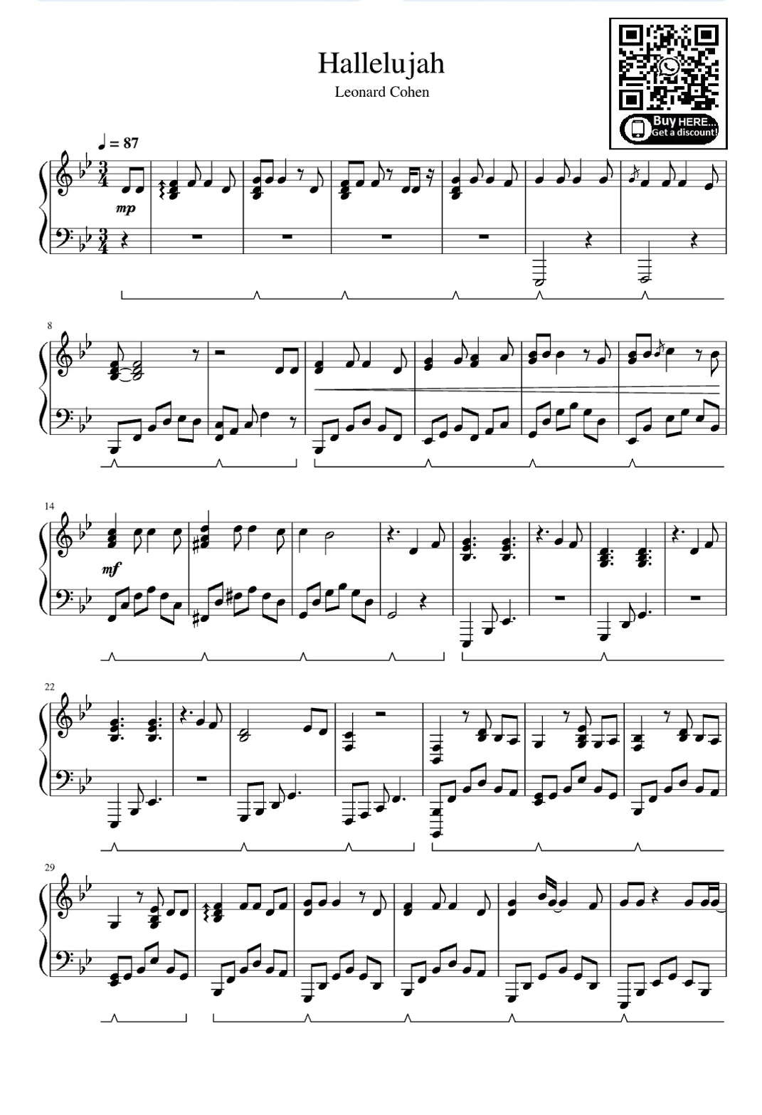 Hallelujah arr Eduardo By Leonard Cohen Sheet Music For Easy Piano At Sheet Music Direct