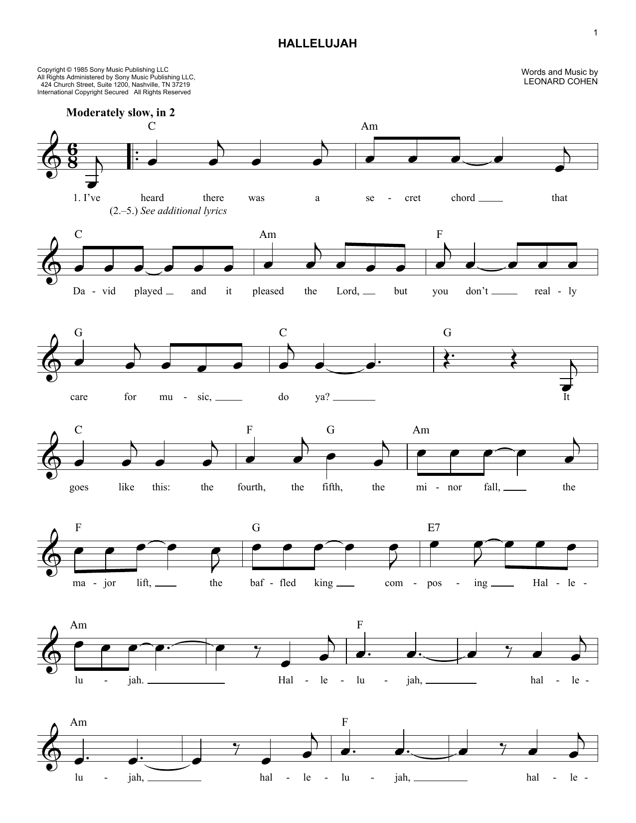 Free Printable Sheet Music Hallelujah