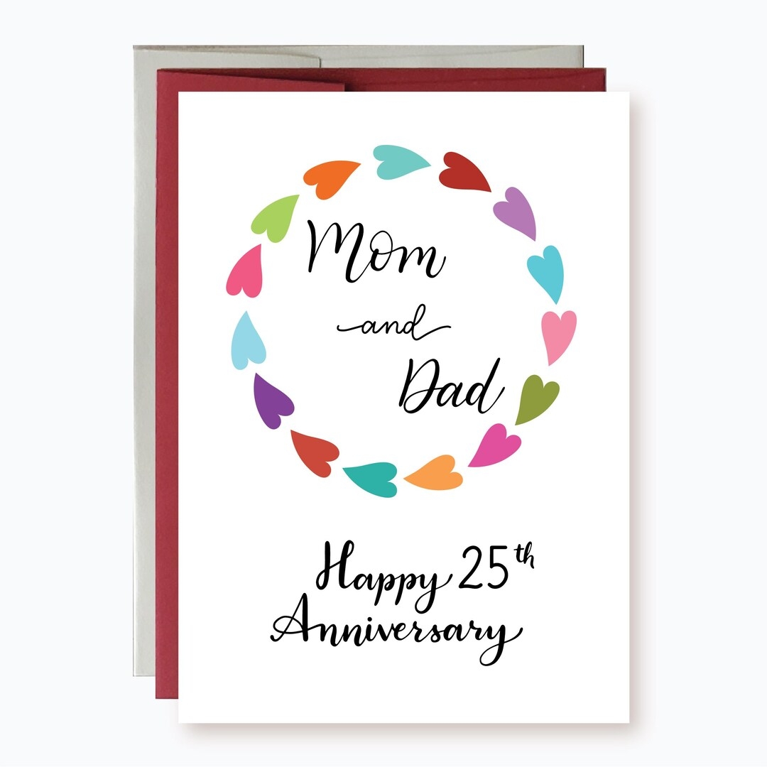 Happy Anniversary Card For Parents Colorful Hearts Wreath Happy Anniversary Card For Mom And Dad Custom Anniversary Year Etsy