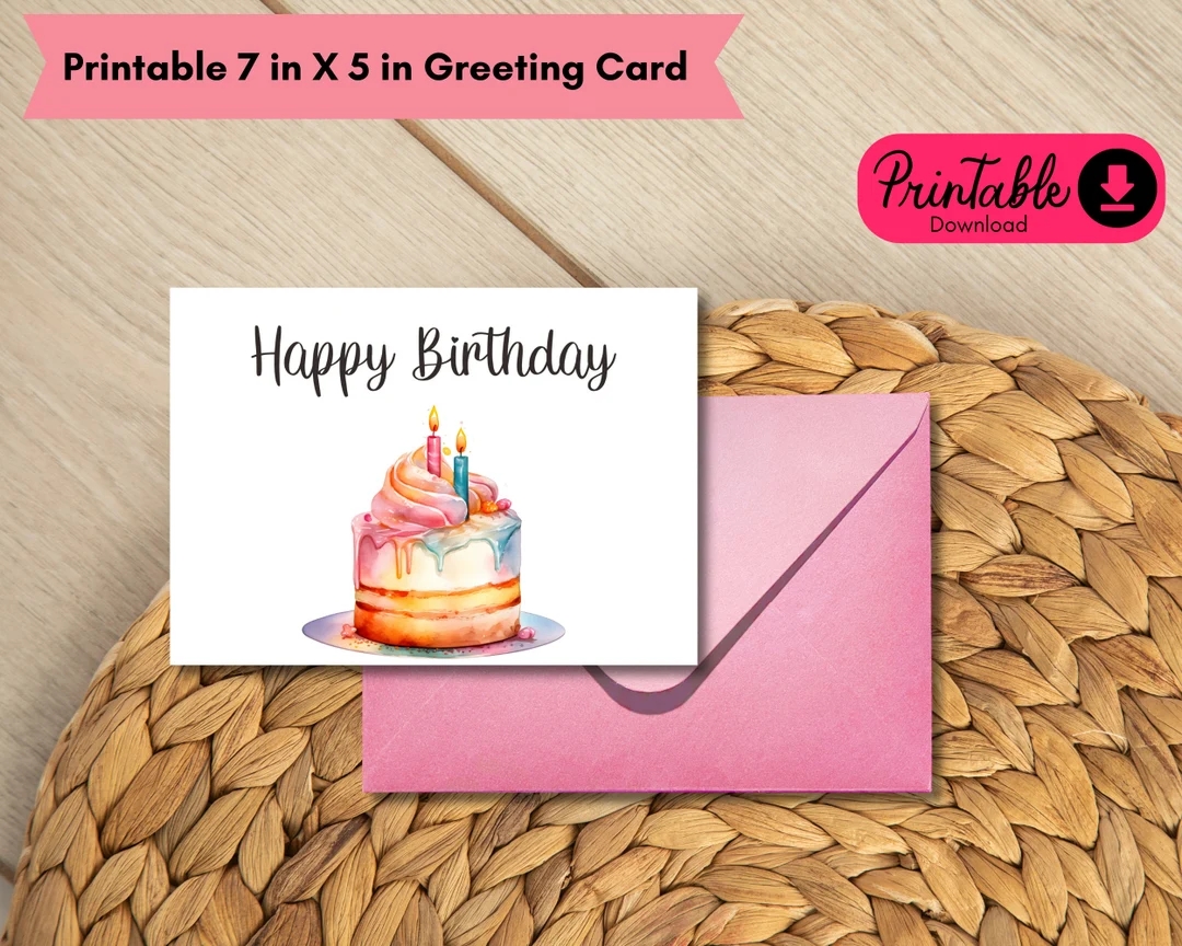 Happy Birthday Card Digital Download Printable Birthday Card Featuring Colourful Cake Printable Happy Birthday Card Printable Card Etsy