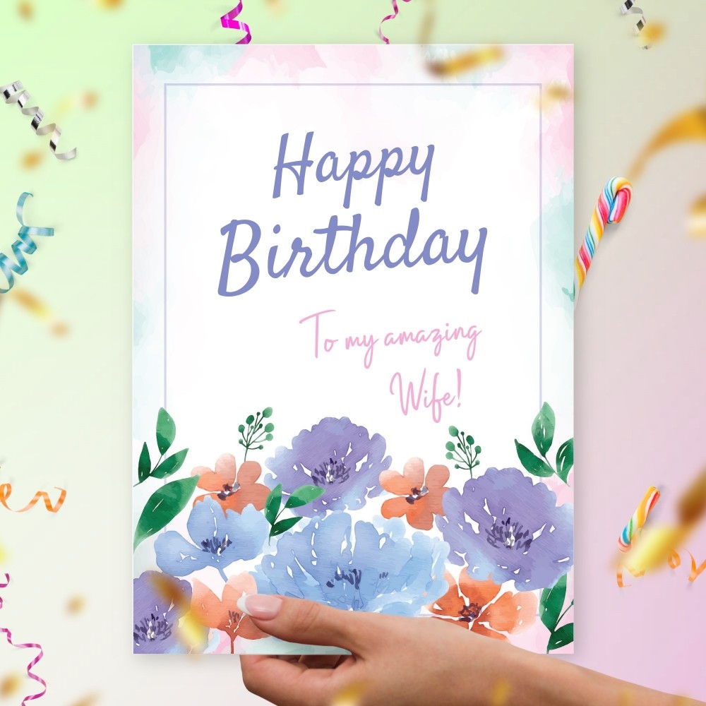 Happy Birthday Card For Wife Aquarelle Style Template Editable Online