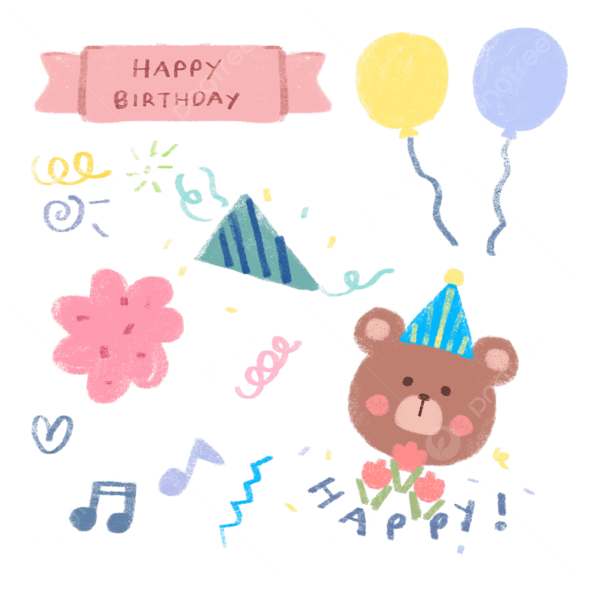 Happy Birthday Party Korean Bear Sticker Free Printable Birthday Clipart Bear Clipart Happy Clipart PNG Transparent Clipart Image And PSD File For Free Download