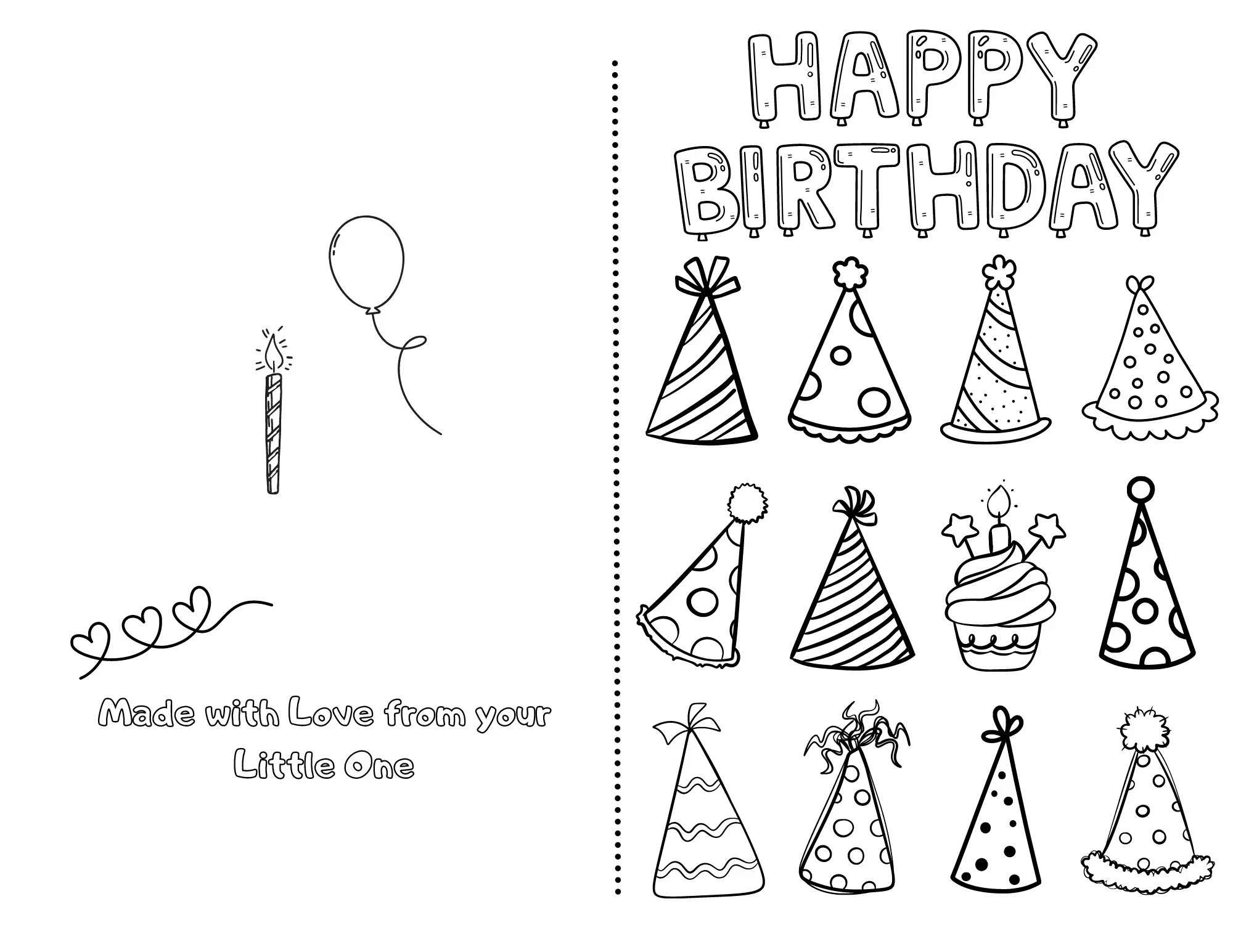 happy birthday printable foldable kid birthday card to color for anyone etsy