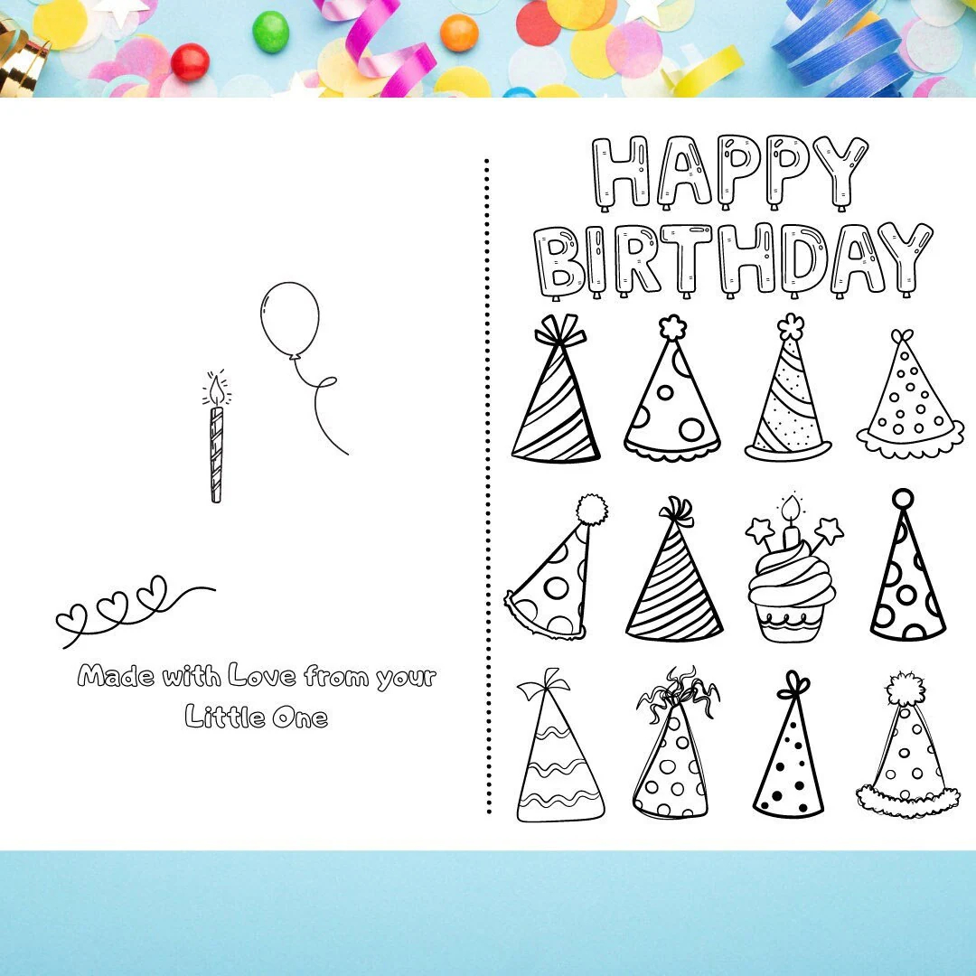 happy birthday printable foldable kid birthday card to color for anyone etsy