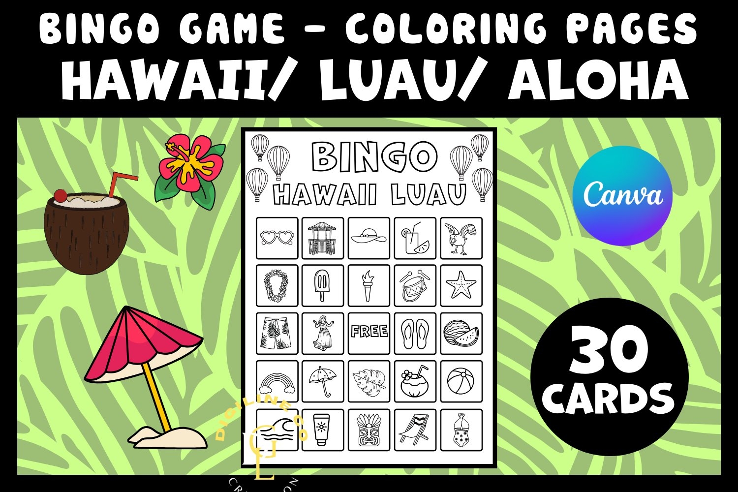 Hawaii Aloha Bingo Game Templates Printable Coloring Pages