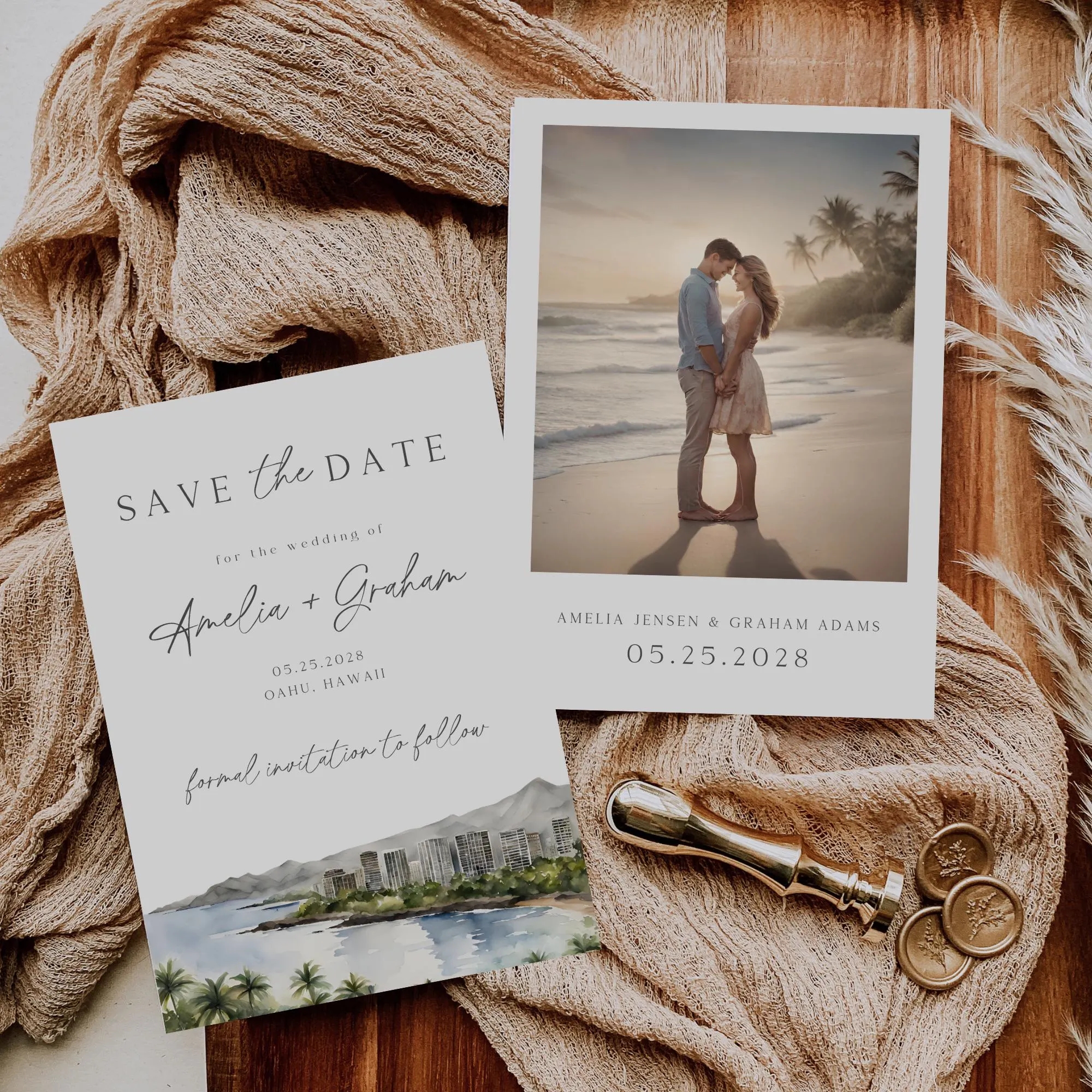 Hawaii Save The Date Template Wedding Stationary Editable In Canva Beach Wedding Announcement Tropical Wedding Instant Download Etsy