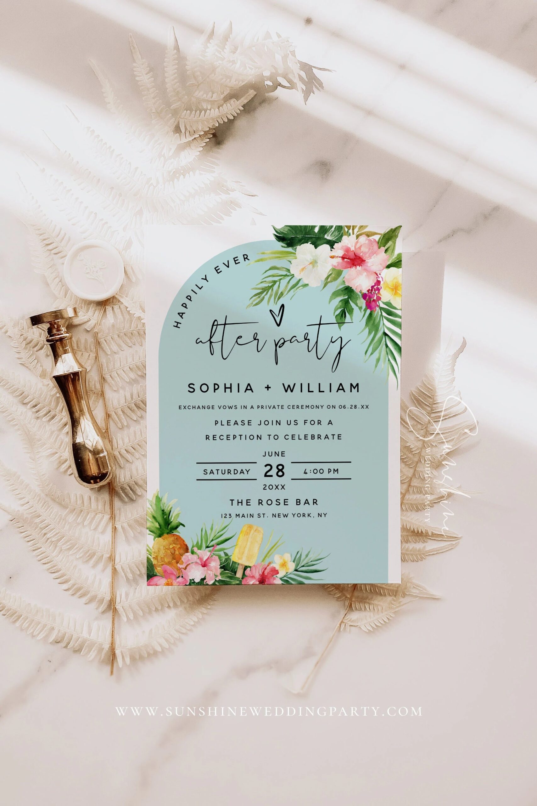 Hawaiian Beach Wedding Reception Invitation Template Tropical Wedding Reception Invitation Cards Elopement Announcement Invitation H1 Etsy