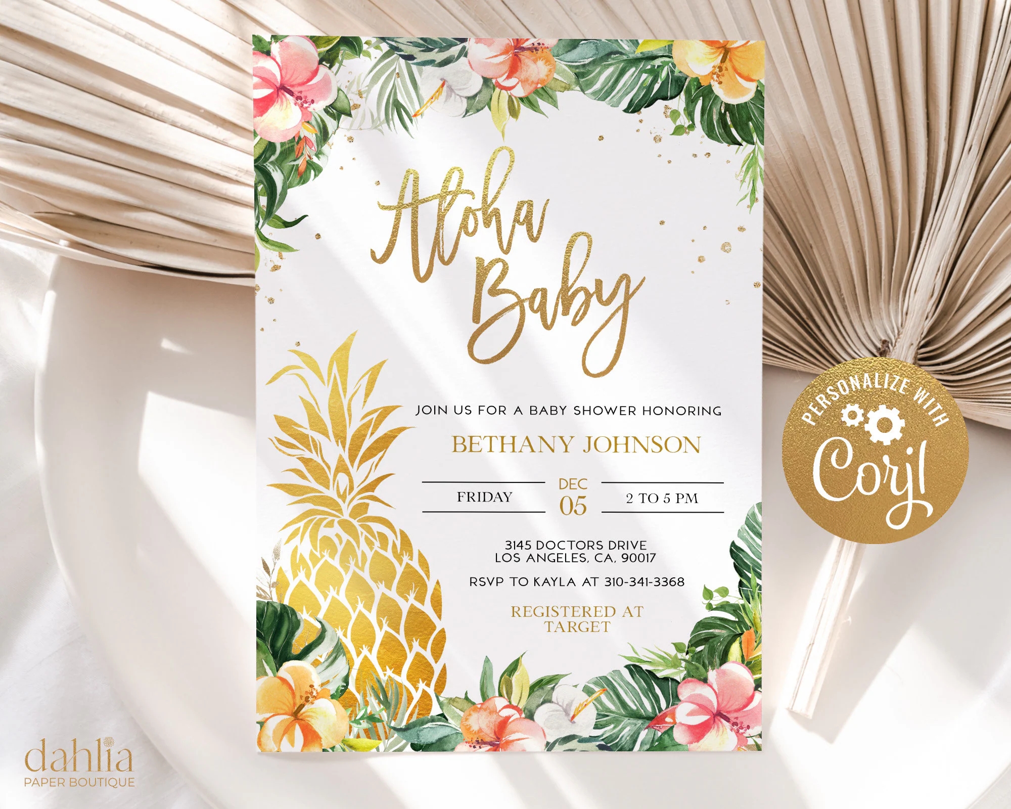 Hawaiian Pineapple Baby Shower Invitation EDITABLE Luau Party Invite Template Tropical Summer Baby Sprinkle Aloha Instant Download BS144 Etsy