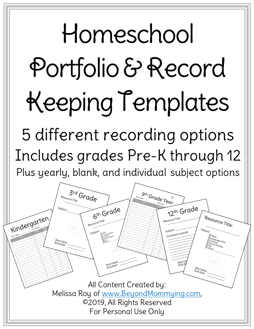 Homeschool Portfolio And Record Keeping Sheets Beyond Mommying