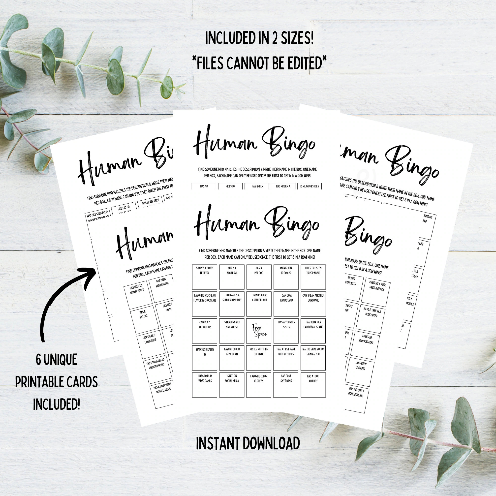 Human Bingo Cards Printable Human Bingo Icebreaker Icebreaker Bingo Icebreaker Game Human Bingo Find Someone Who Bingo Find The Guest Etsy