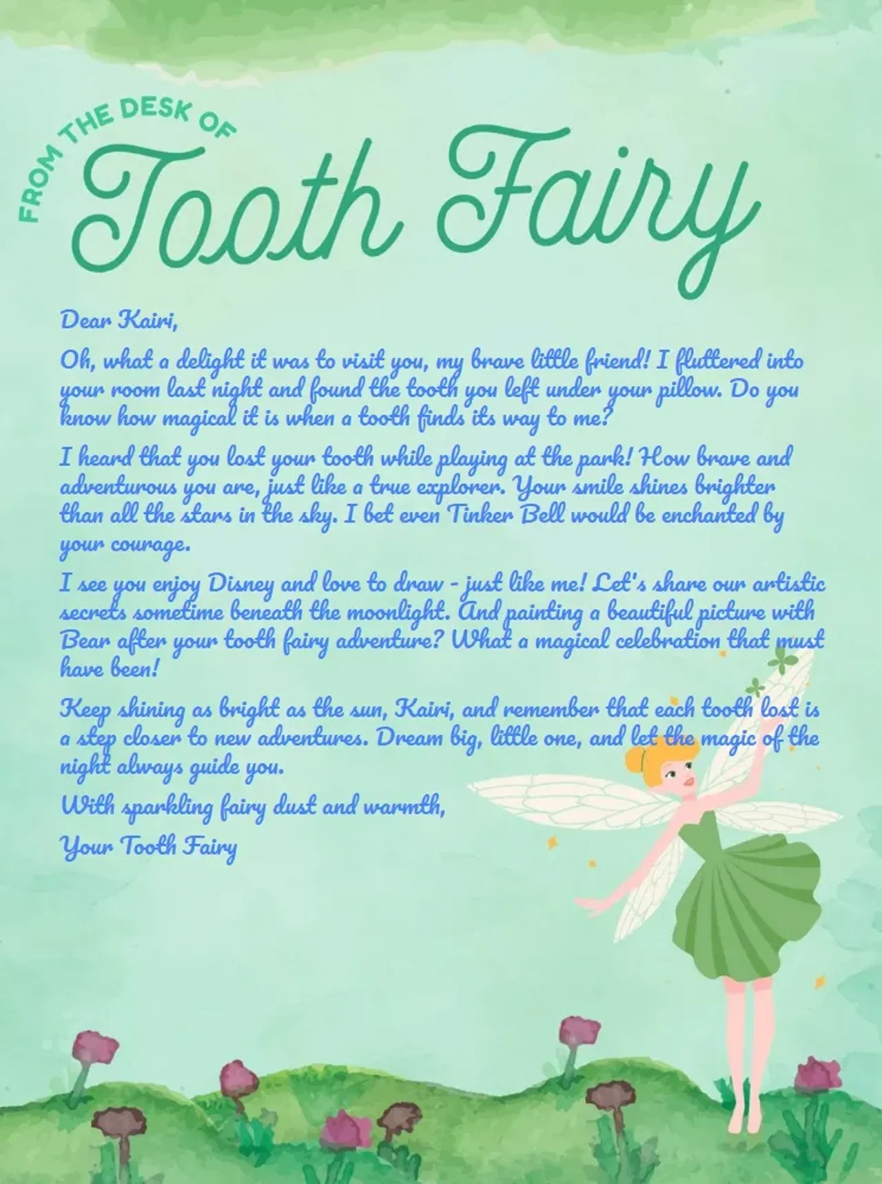 Instant AI Tooth Fairy Letters Free Printable Personalized