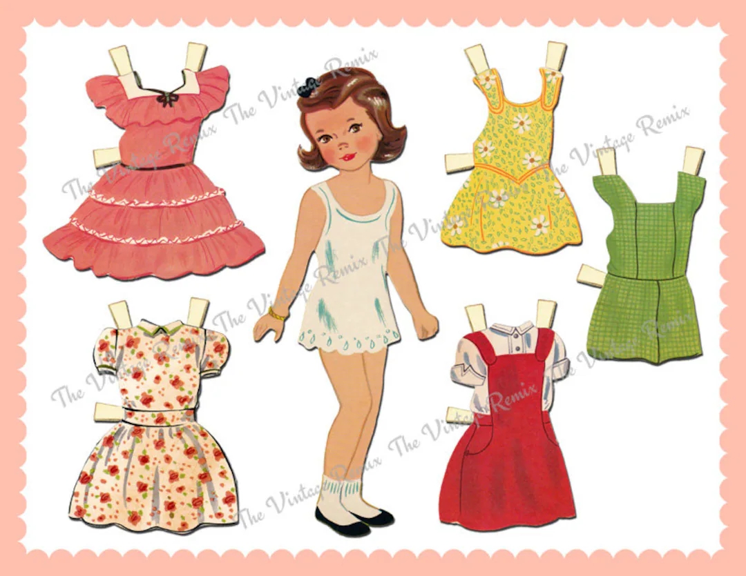 INSTANT DOWNLOAD Printable Paper Doll Digital Collage Sheet Retro Vintage Paper Dolls Etsy