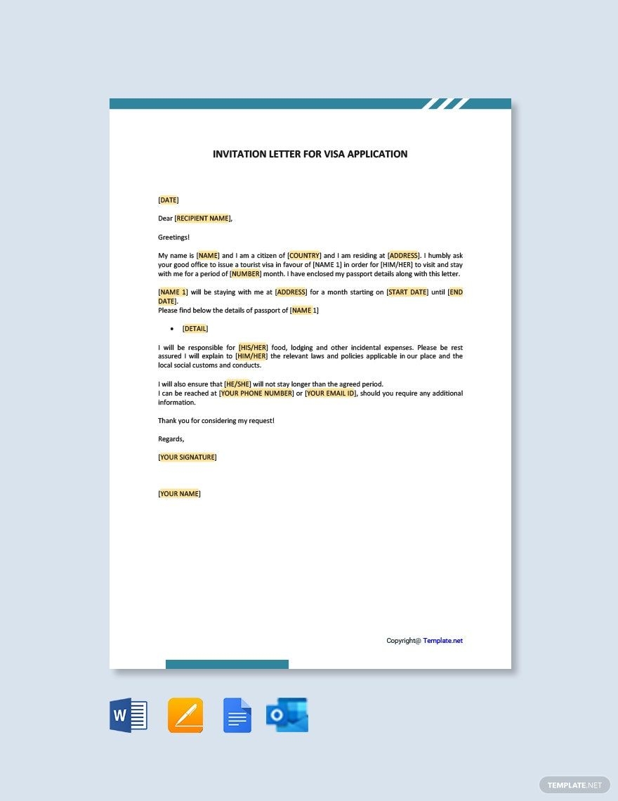 Invitation Letter For Visa In Google Docs Word Pages Outlook PDF Download Template