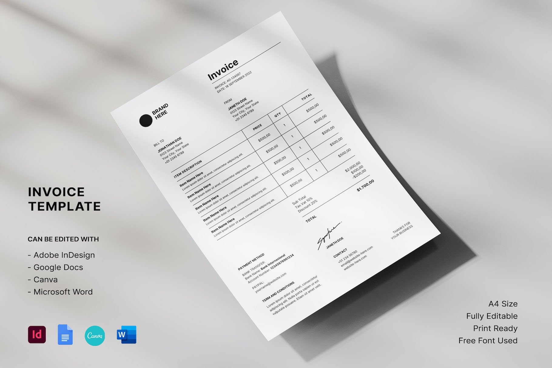 Free Invoice Template Printable Free Word Doc