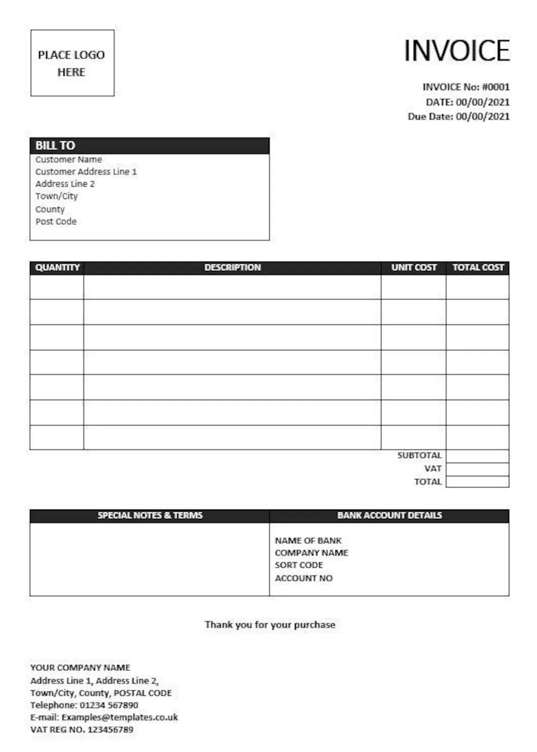 Invoice Template Downloadable Invoice Printable Invoice Microsoft Word Editable Invoice Easy To Use Business Template Etsy