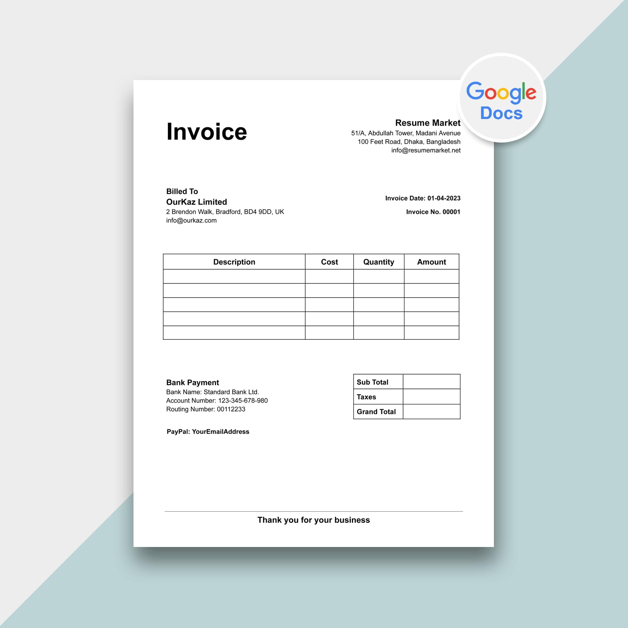 Invoice Template For Google Docs Free Download Graphic Worker Exclusive Resume CV Google Docs Template