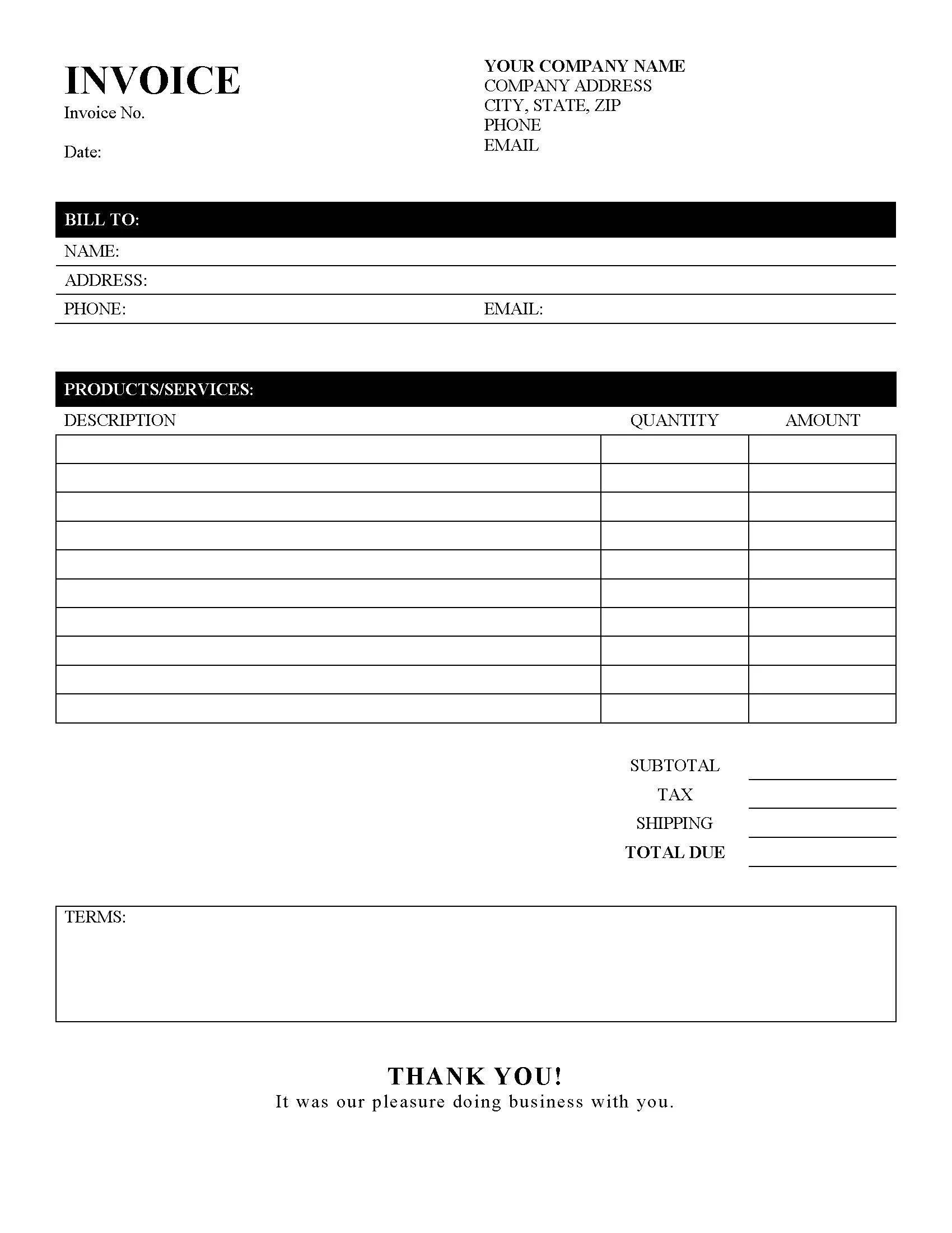 Invoice Template Printable Invoice Business Form Editable Invoice Receipt Microsoft Word Invoice Invoice Template Download Etsy Denmark