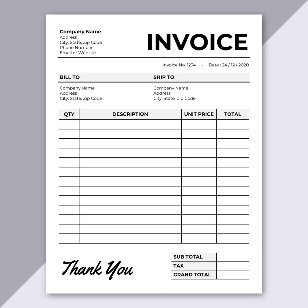 invoice template printable invoice editable invoice receipt microsoft word invoice digital order form a4 u0026 us letter size etsy