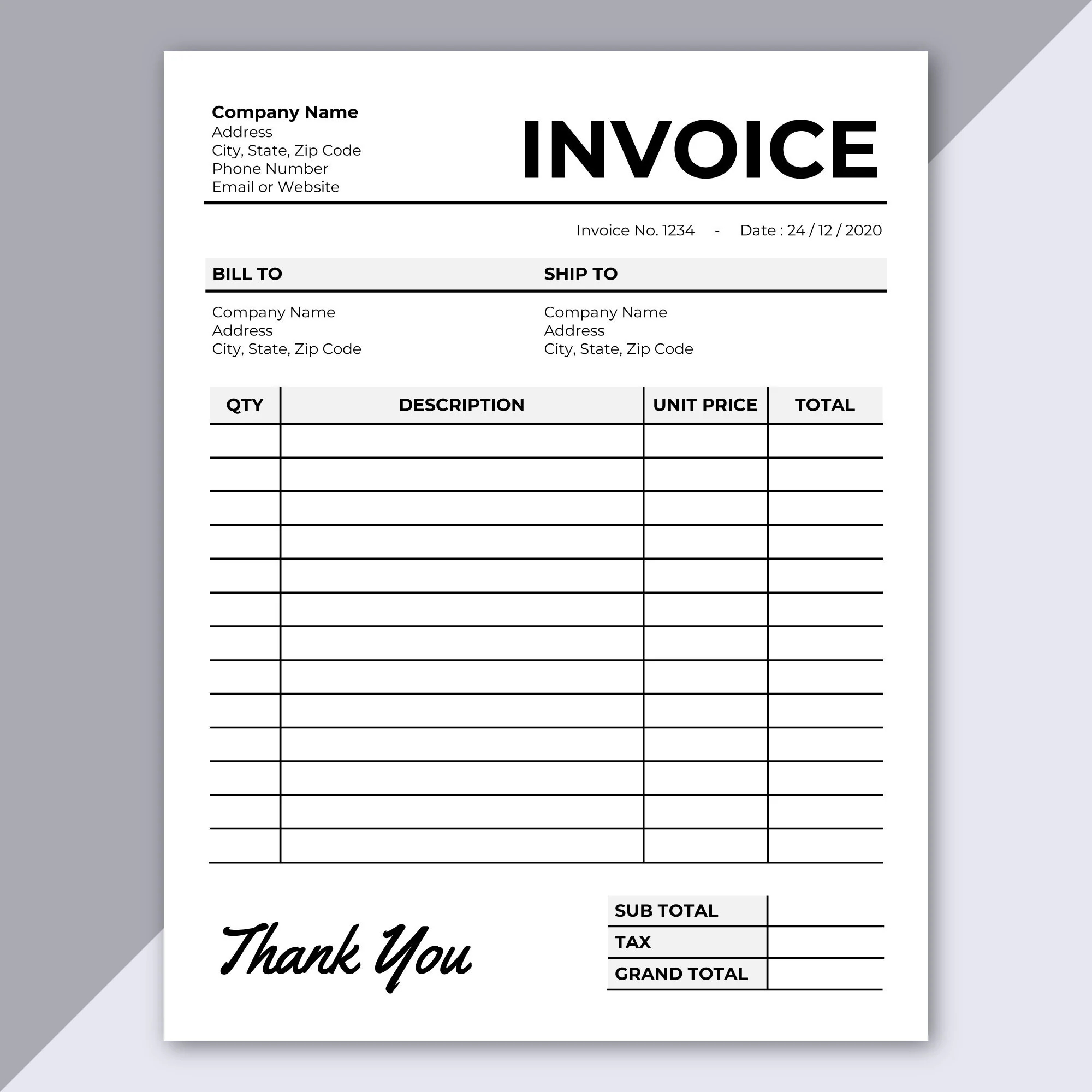 invoice template printable invoice editable invoice receipt microsoft word invoice digital order form a4 u0026 us letter size