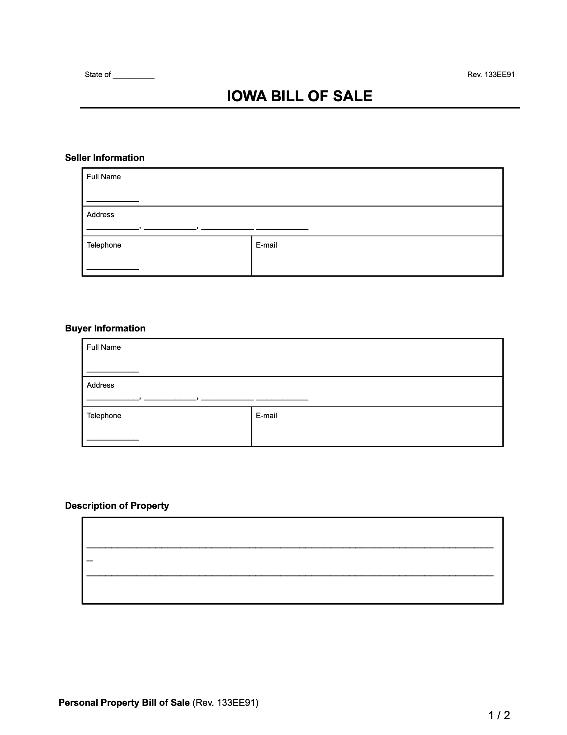 Iowa Bill Of Sale Forms PDF Word Legal Templates