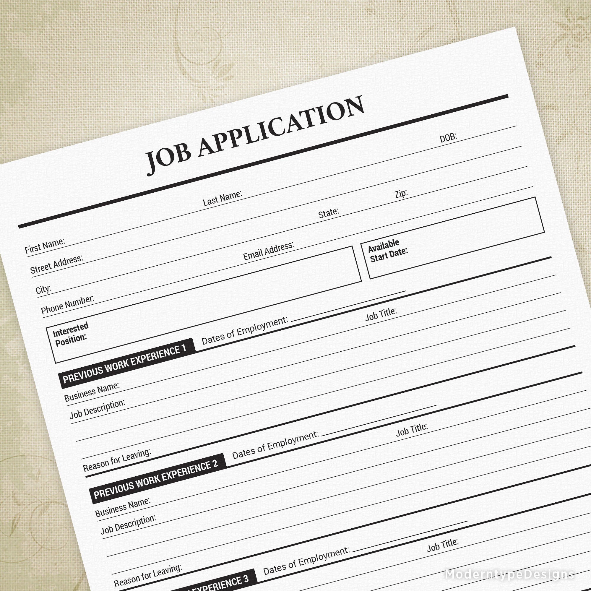 Job Application Printable Employment Form Employer Document Work Available Apply Now Hiring Digital File Instant Download App002 Etsy