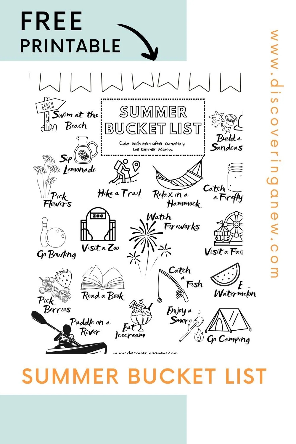 Kid s Summer Bucket List Free Printable Coloring Sheet Discovering Anew