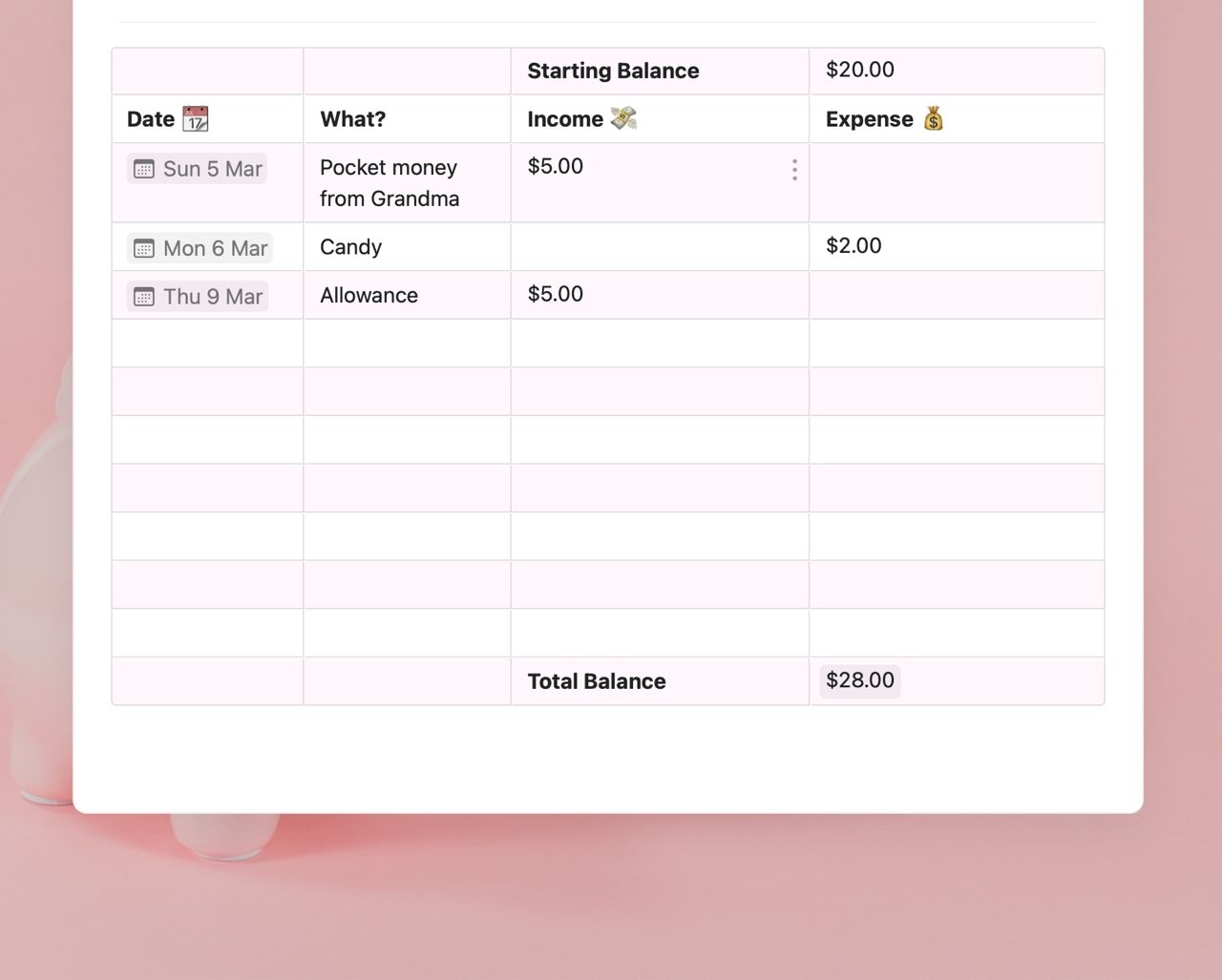 Kids Budget Worksheet