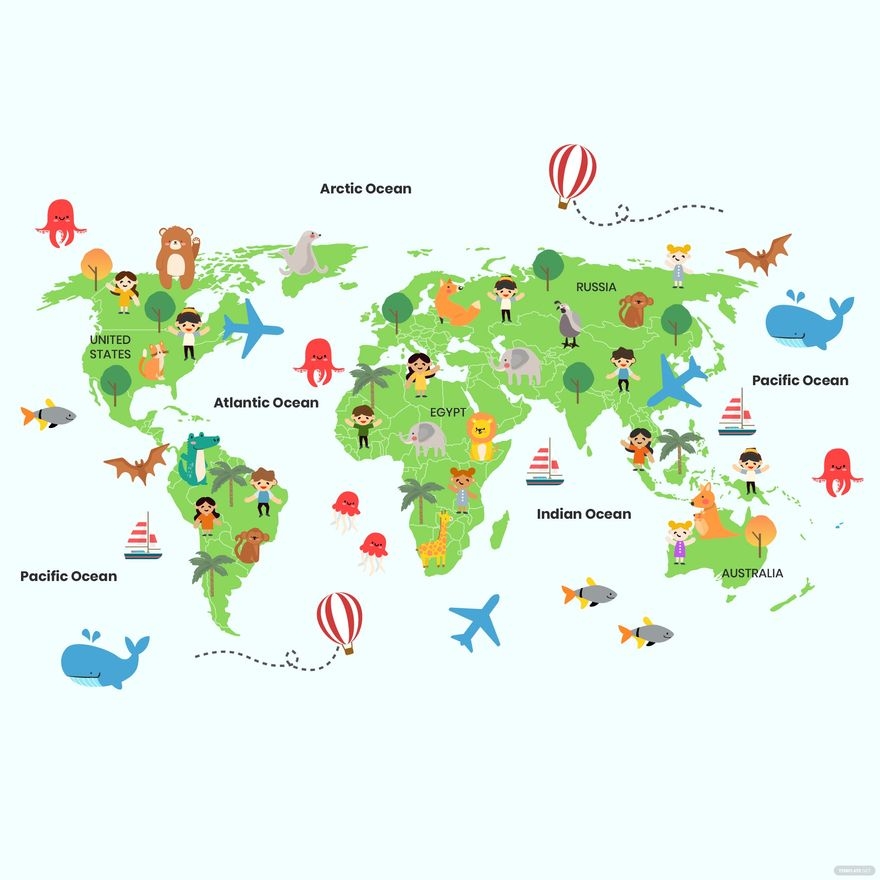 Kids World Map Vector In JPG PNG Illustrator SVG EPS Download Template