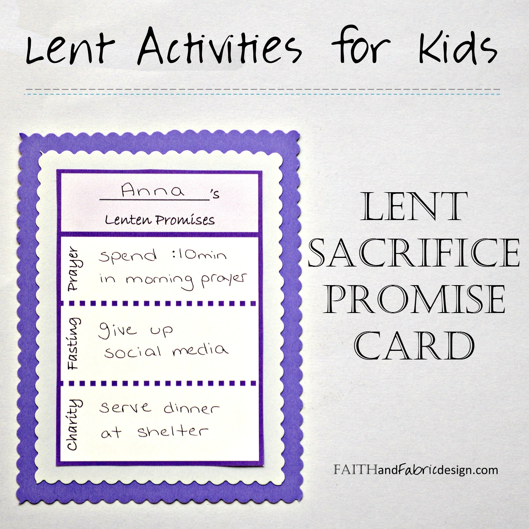 Lent Promise Card Write Down Your Lent Sacrifice Ideas