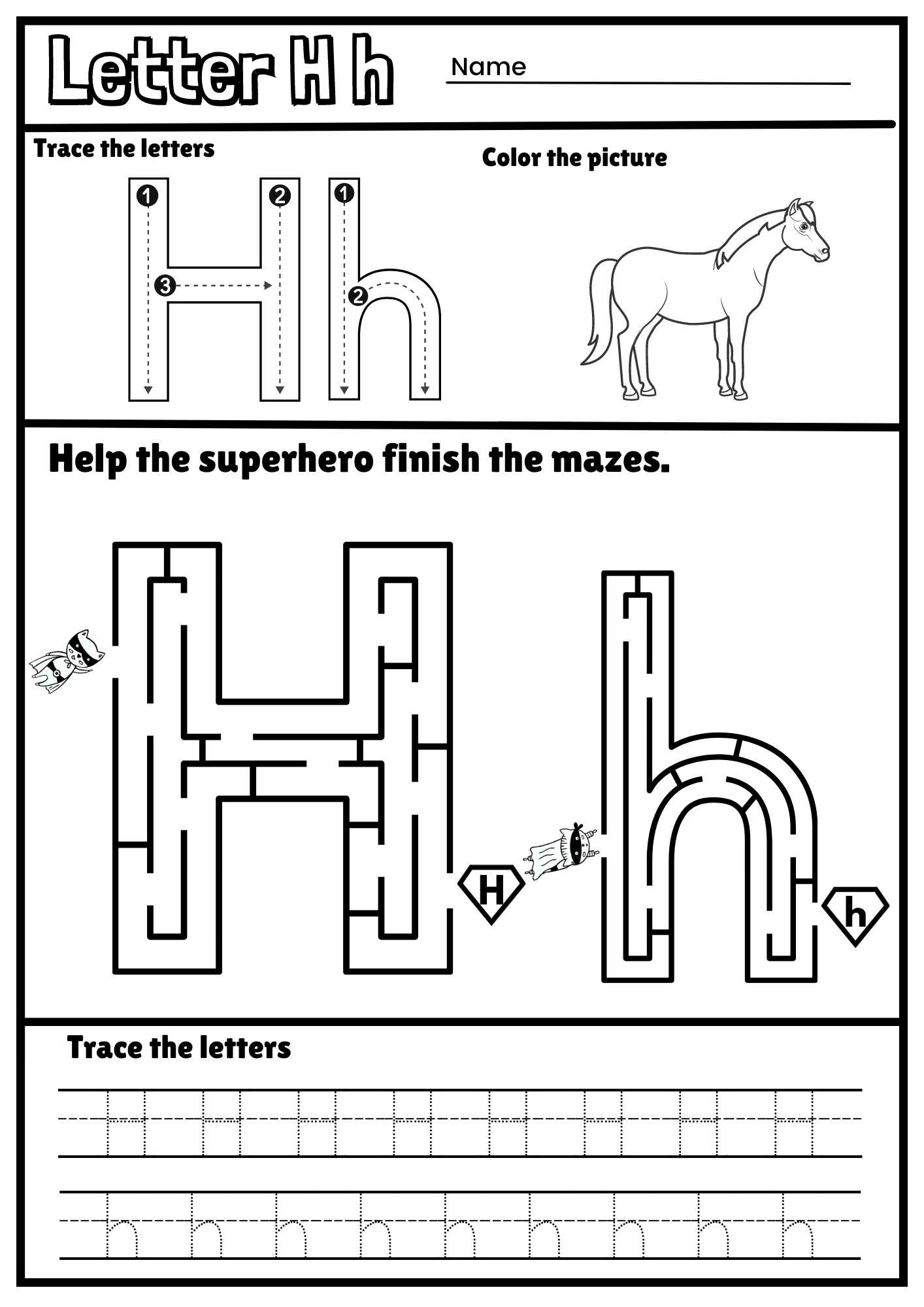 Letter H Alphabet Tracing And Coloring Free Printable PDF Ezpzphonics