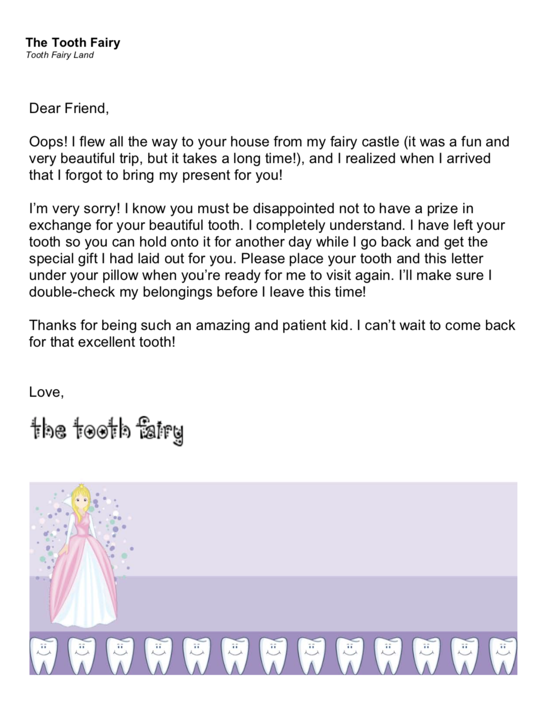 Letters From The Tooth Fairy Free Printables