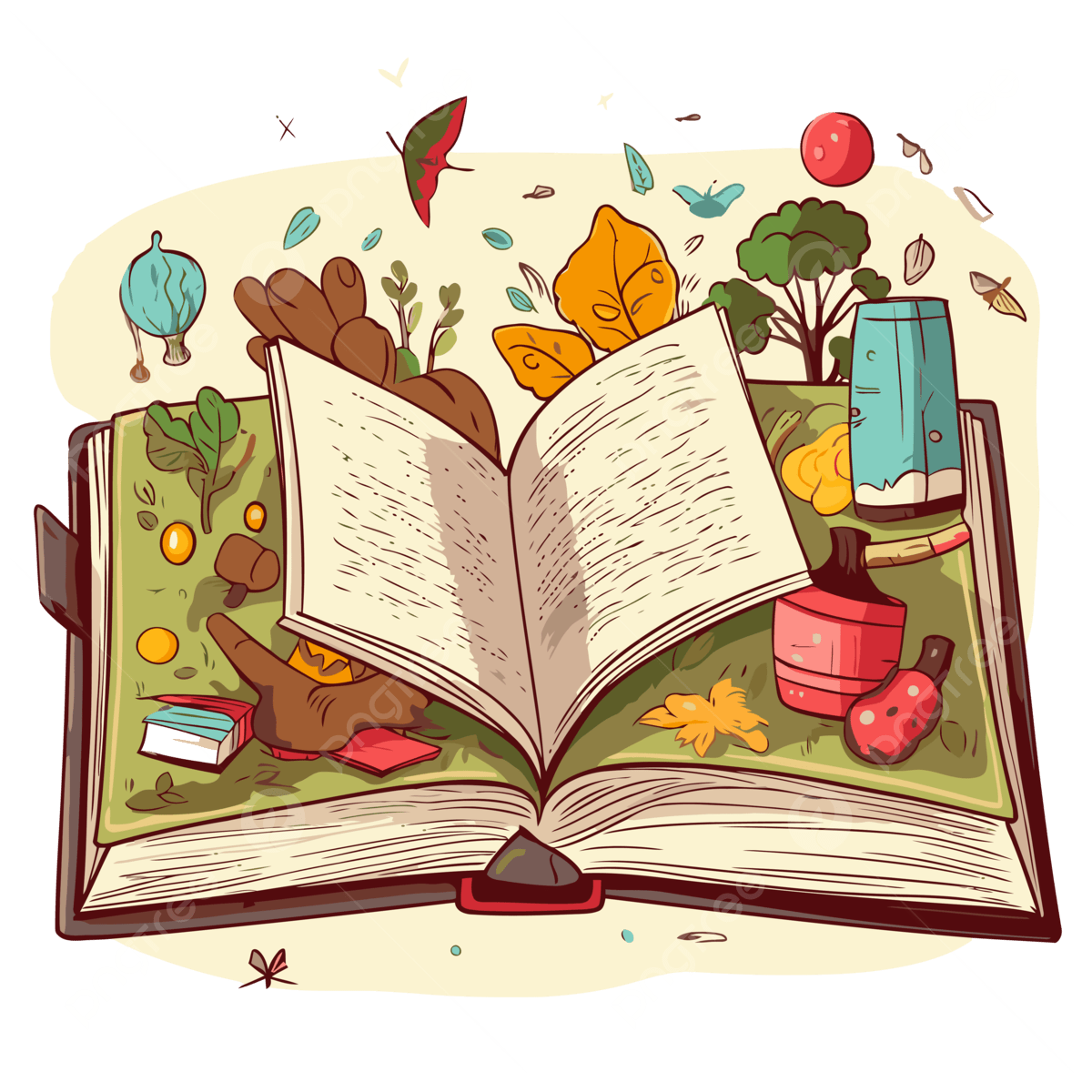 Library Book Vector Sticker Clipart Book Filled With Illustrations And Other Objects Cartoon Sticker Clipart PNG And Vector With Transparent Background For Free Download