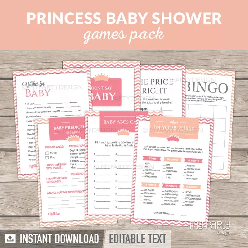 Little Princess Baby Shower Games Printable PDF My Party Design