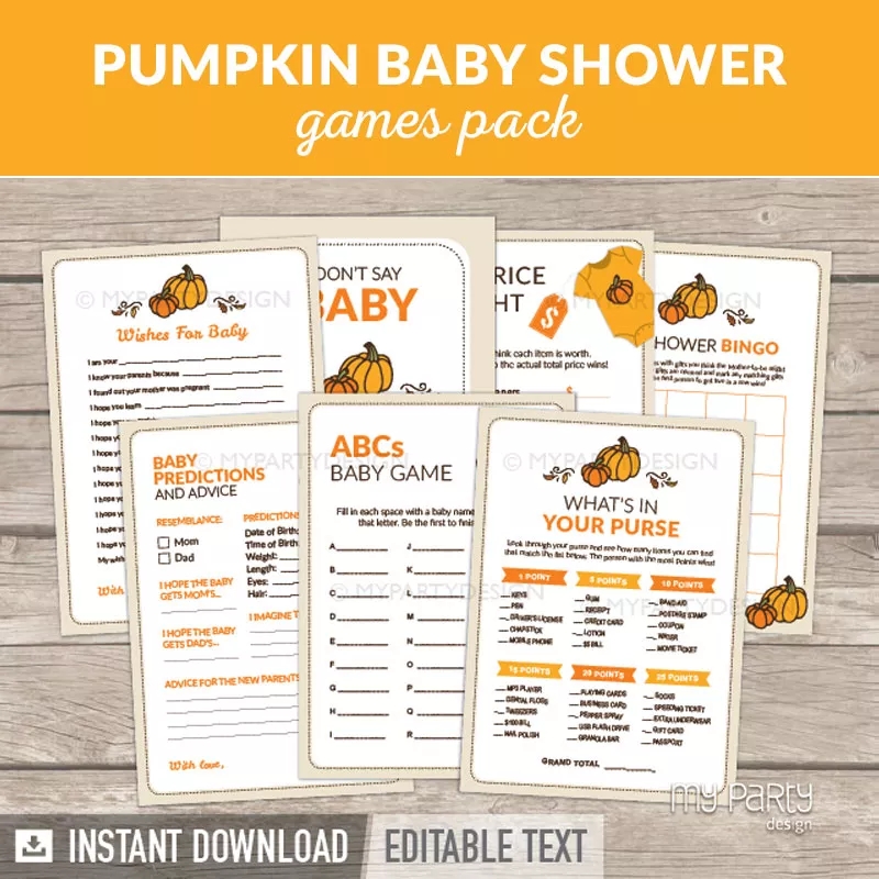 Little Pumpkin Baby Shower Games Printable PDF My Party Design