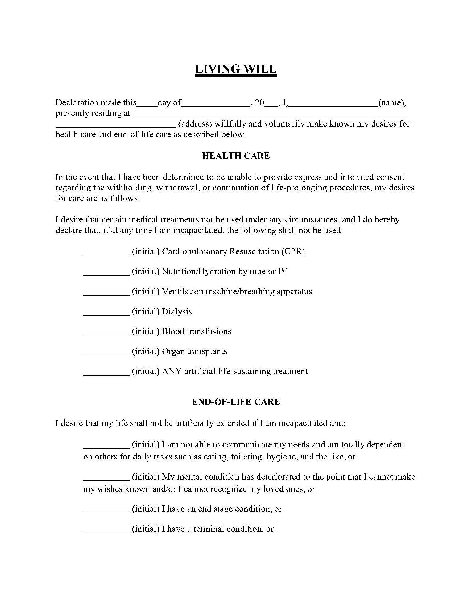 Living Will Form 10 Free Templates L CocoDoc