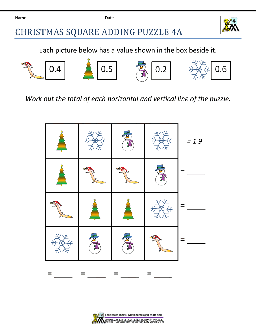 Math Christmas Activities 4th Grade