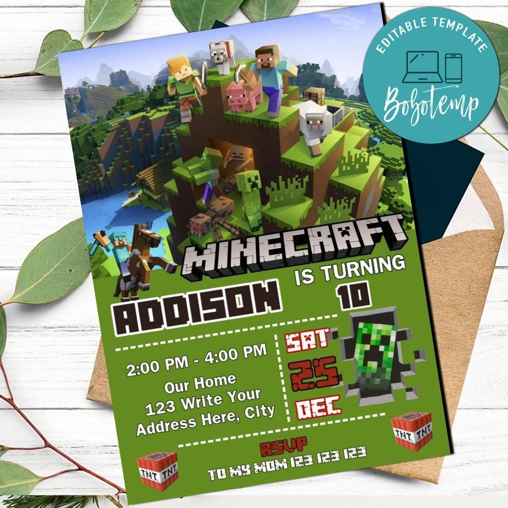 Free Printable Birthday Invitations Minecraft