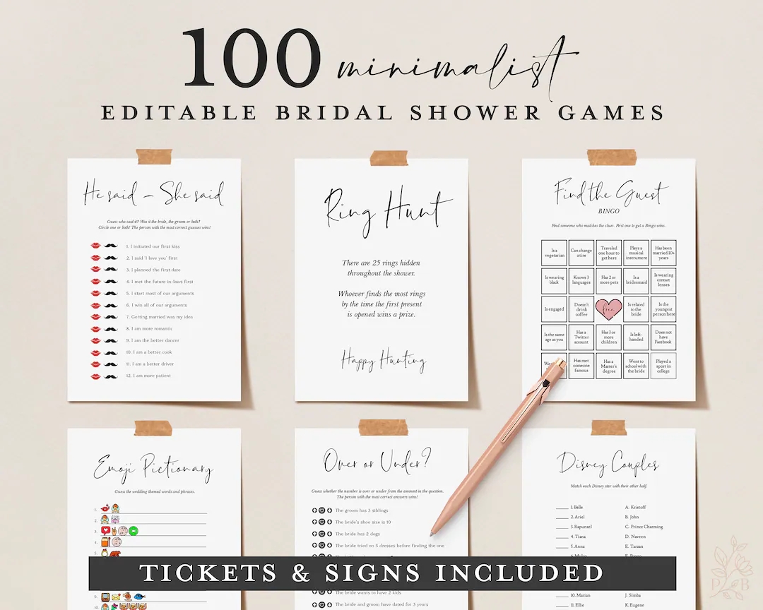 Minimalist Bridal Shower Games Printable Bachelorette Games Wedding Shower Games Editable Modern Bridal Party Games Bride Groom Fun New Etsy