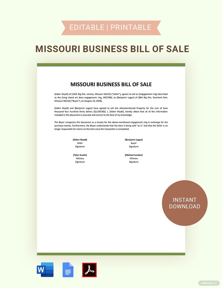 Missouri Business Bill Of Sale Template In Word PDF Google Docs Download Template
