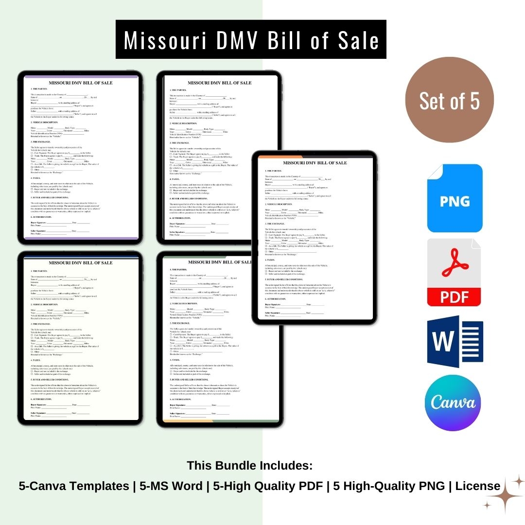 Missouri DMV Bill Of Sale Form Template Printable PDF Word