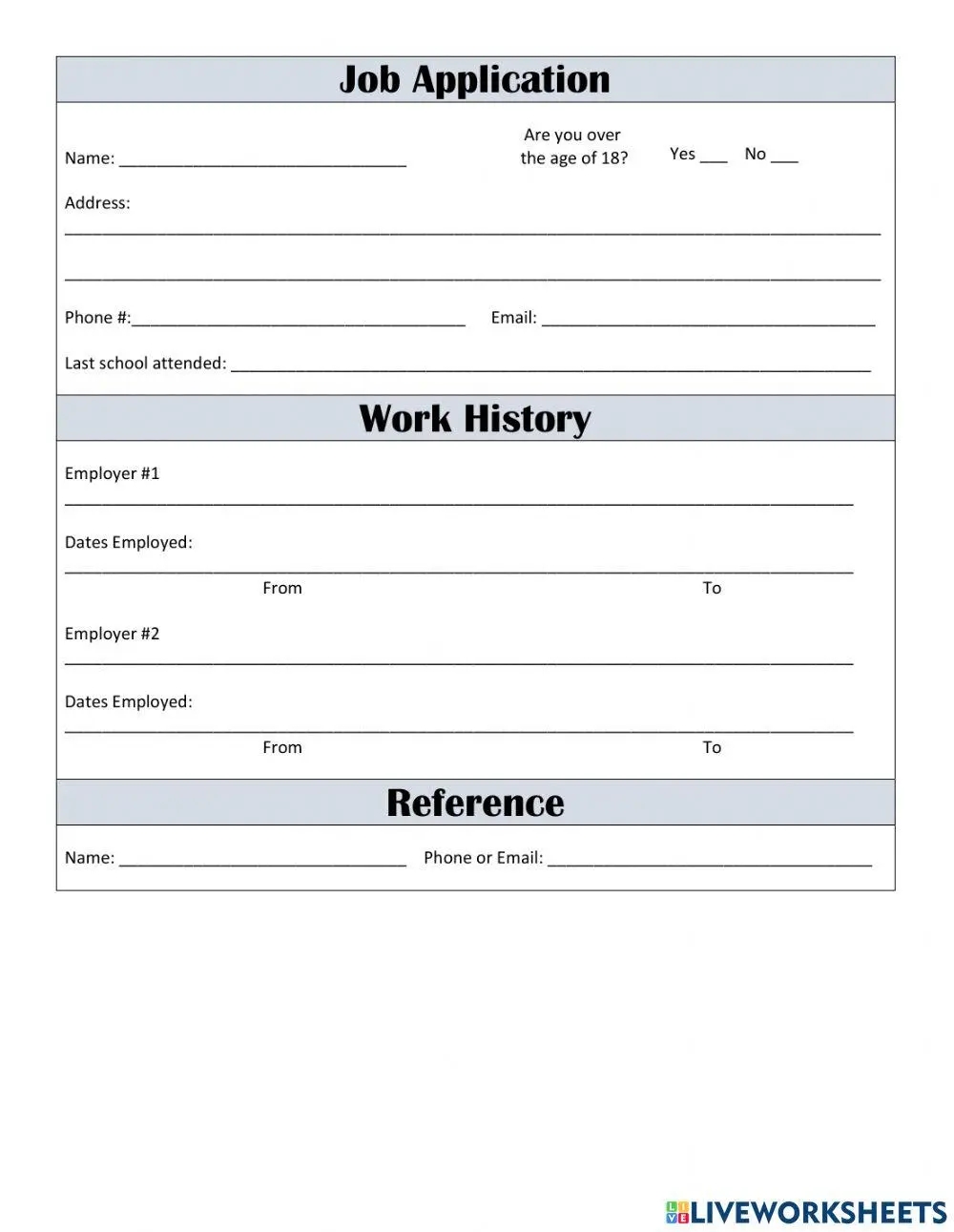 Mock Job Application Printable Printable Alphabet Charts